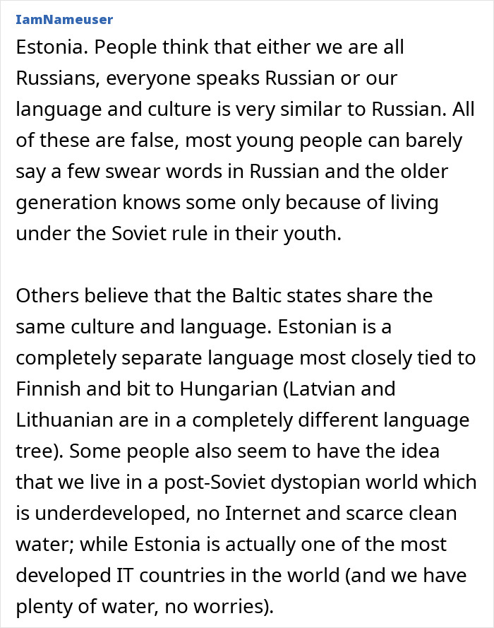 Estonian local confirms stereotypes about countries are not true, clarifying misconceptions about language and development.