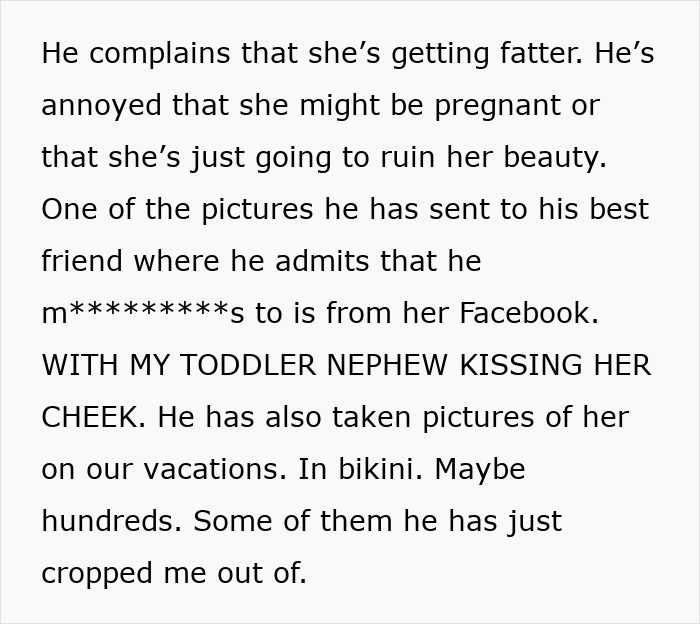 Woman weirded out by husband&rsquo;s obsession with sister&rsquo;s weight uncovers disturbing texts revealing his actions.