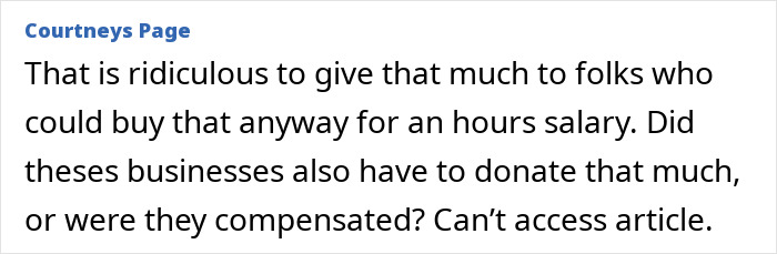 Comment discussing the jaw-dropping $346K Oscars gift bag value and questioning business donations and compensation.