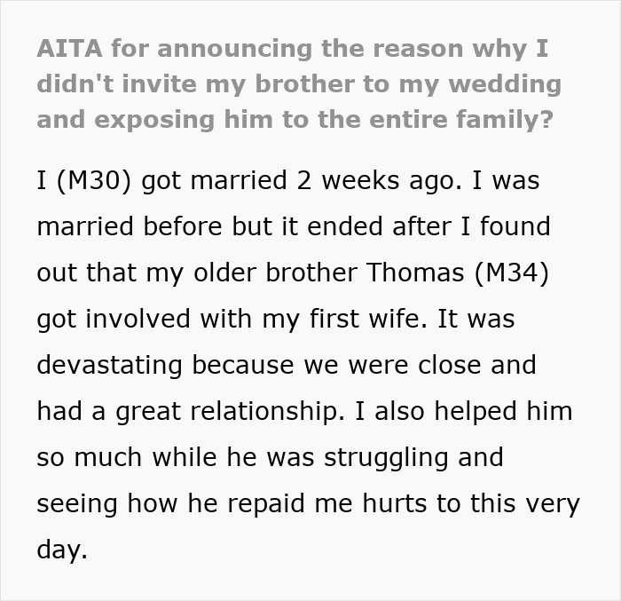 O noivo permite que todos os convidados do casamento saibam exatamente por que seu irmão idiota não está lá