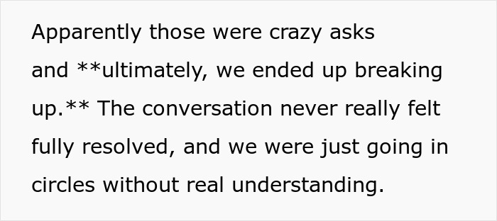 Text excerpt about a romantic breakup highlighting a lack of understanding and indifference in the relationship.