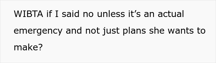 Text on screen showing a concern about co-parenting and boundaries with a sister used as a free sitter.