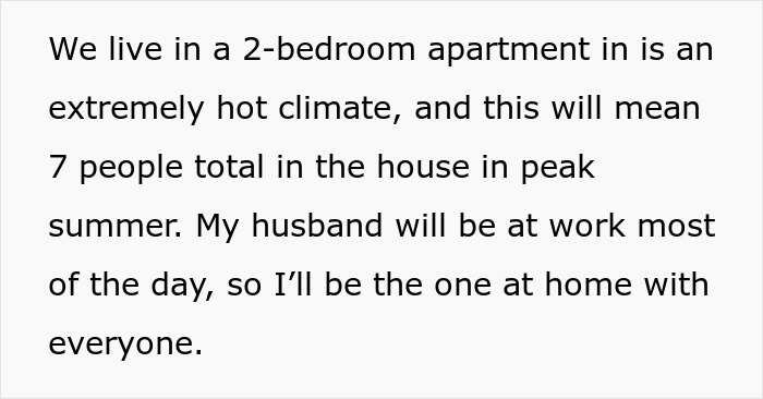 Text excerpt describing a wife feeling hurt and disrespected after husband approves a family stay without asking her in a small apartment.