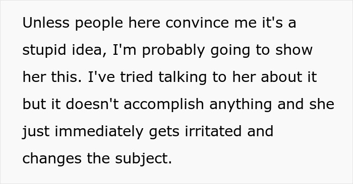 Text on white background reading a frustrated person considering showing his wife a message after she refuses to treat her lice and gets irritated.