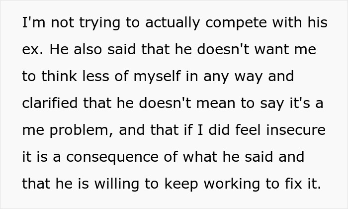 Text excerpt showing a wife realizing her hubby downgraded from gorgeous to kind, feeling crushed by comments about his ex model pretty. Text excerpt showing a wife realizing her hubby downgraded from gorgeous to kind, feeling crushed by comments about his ex model pretty.