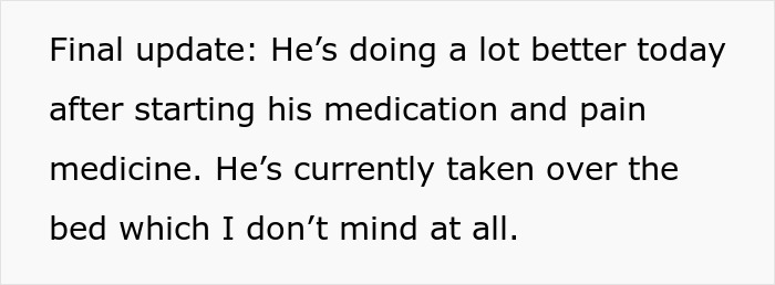Text update about dog's improved condition after medication, highlighting the impact of neglectful owner dog health problems.