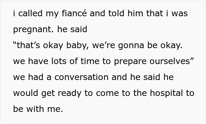 Text of a lady calling her fianc&eacute; to share pregnancy news and his supportive response about preparing for the baby.