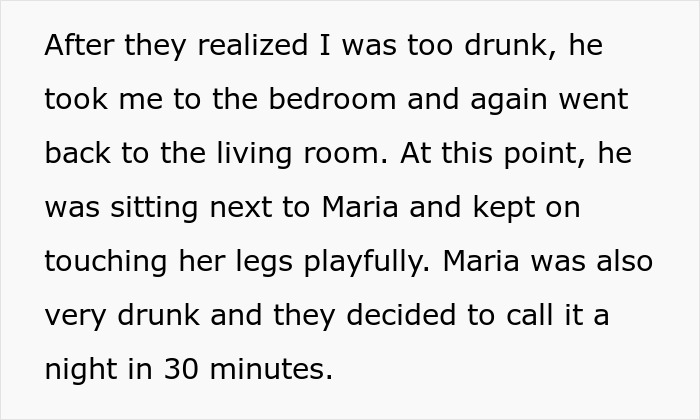 Text excerpt describing a drunken night, mentioning a husband, Maria, and playful touching before ending the night soon.