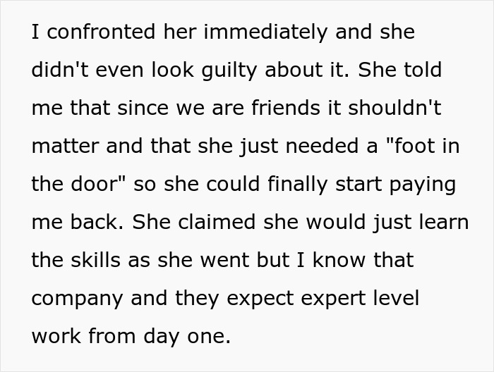 Text excerpt about confronting a roommate who stole a portfolio, discussing skills and expectations with the boss.