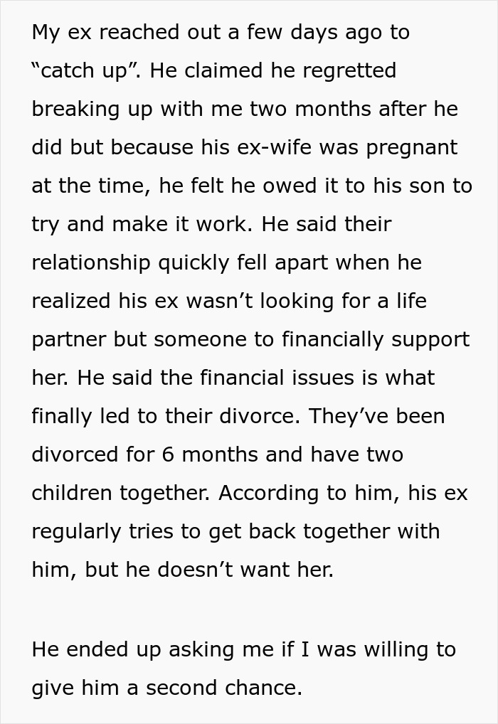 Text excerpt about a man expressing deep regret after ditching fianc&eacute;e to chase the one that got away.