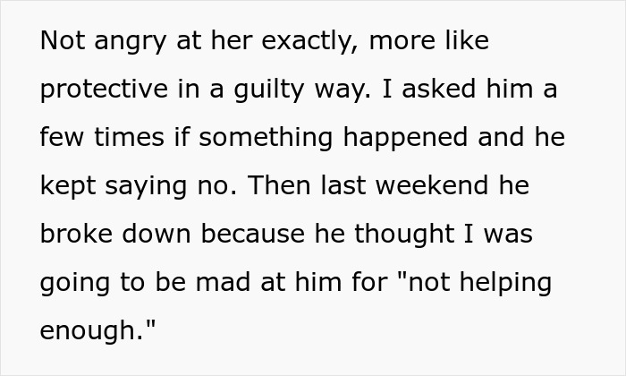 Text excerpt describing a protective but guilty grandparent and a child breaking down over feeling blamed.