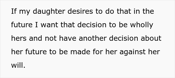 Text about a mother wanting her daughter's decisions about the future to be made solely by the daughter, reflecting on autonomy.