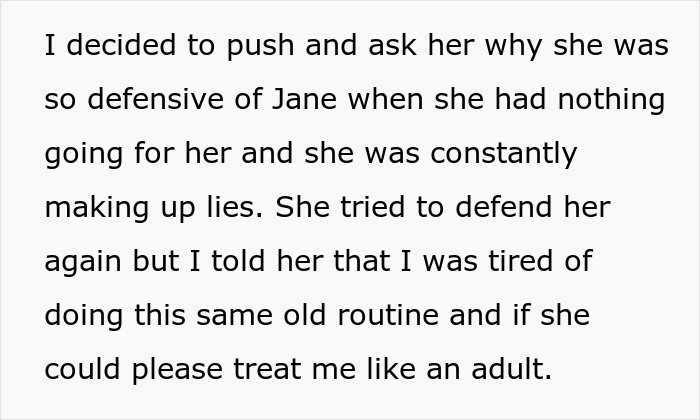 Text excerpt discussing defensiveness and repeated lies amid family conflict involving jobless 36-year-old and PhD cousin rivalry.