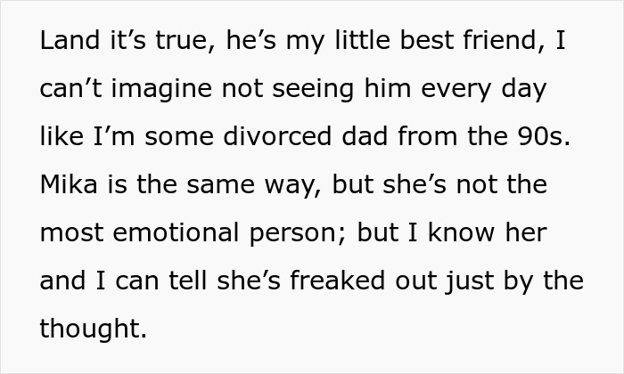 Text excerpt from a family conversation showing stress about refusing to leave toddler behind for medical school.