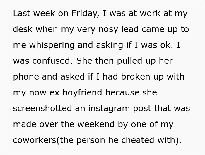 Woman congratulates boyfriend and his pregnant mistress at work, surprising all coworkers during an office gathering.