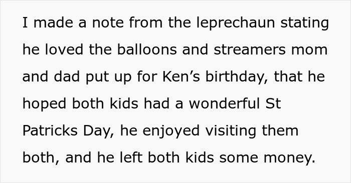 Note about balloons and streamers for a small birthday party despite cruel dad saying kids won't remember their birthdays.