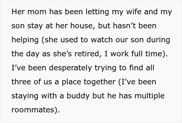 Text describing a young family struggling with housing as grandparents refuse support, impacting their toddler during medical school challenges.