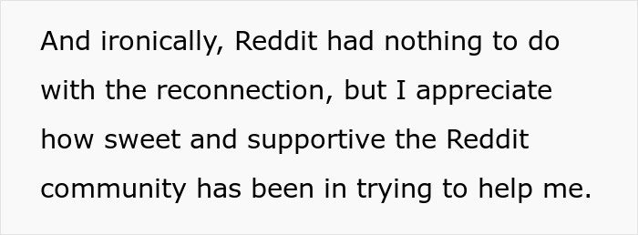 Text about Reddit community being supportive in reconnecting after a perfect first date abroad and deleting dating app.