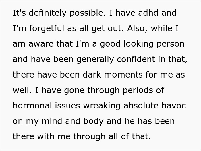 Text excerpt describing a wife realizing her husband downgraded from gorgeous to kind, feeling crushed over his ex being model pretty. Text excerpt describing a wife realizing her husband downgraded from gorgeous to kind, feeling crushed over his ex being model pretty.