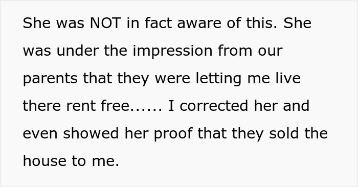 Text excerpt about misunderstanding over house ownership and rent-free living in sibling’s home during honeymoon phase. Text excerpt about misunderstanding over house ownership and rent-free living in sibling’s home during honeymoon phase.