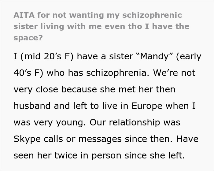 Lady Finally Builds A Happy Life For Herself, Then Family Demands She Take In Her Schizophrenic Sister