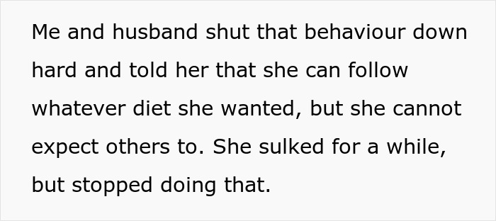 Text excerpt showing a mom&rsquo;s response to a vegan teen about dieting and food waste in a family discussion.