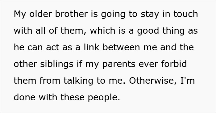 Text excerpt discussing sibling communication amid delusional parents demanding teen daughter&rsquo;s education sacrifice for sixth baby.