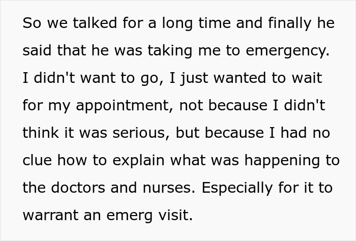 Text about a 22-year-old imagining things and hearing voices, reluctant but taken to the emergency room for evaluation.