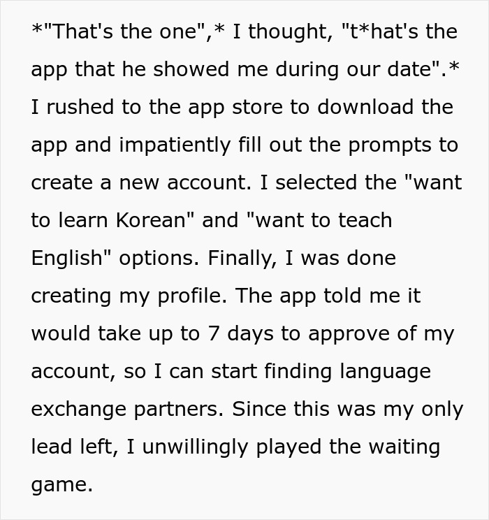Alt text: Woman deletes dating app after perfect first date abroad, realizing she has no way to reach him afterward.