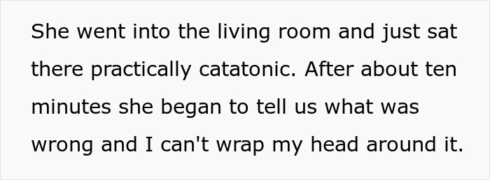 Text excerpt showing a woman describing her emotional state and confusion over a troubling situation.