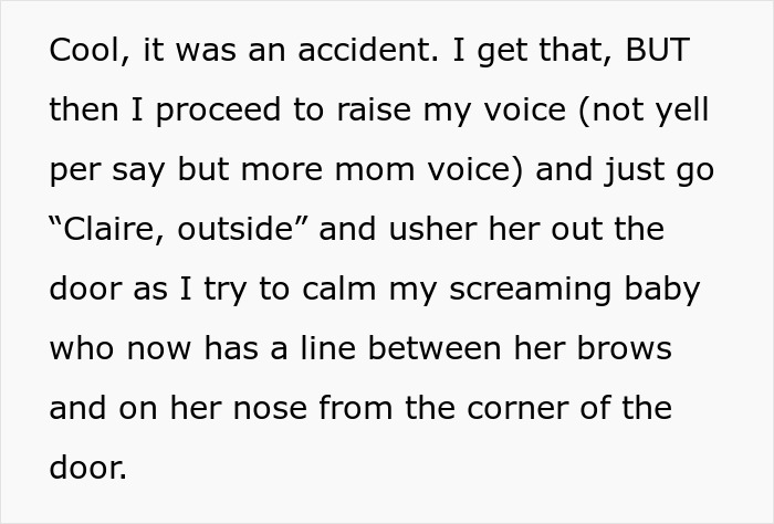 Text excerpt describing a violent niece injuring a baby while the family enables and ignores the victim&rsquo;s distress.