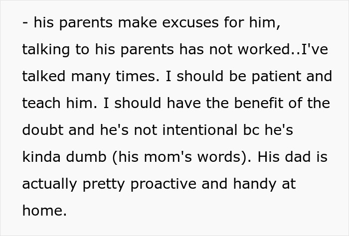 Text excerpt discussing a man using bathroom habits as excuses to avoid parenting duties, causing marital frustration.
