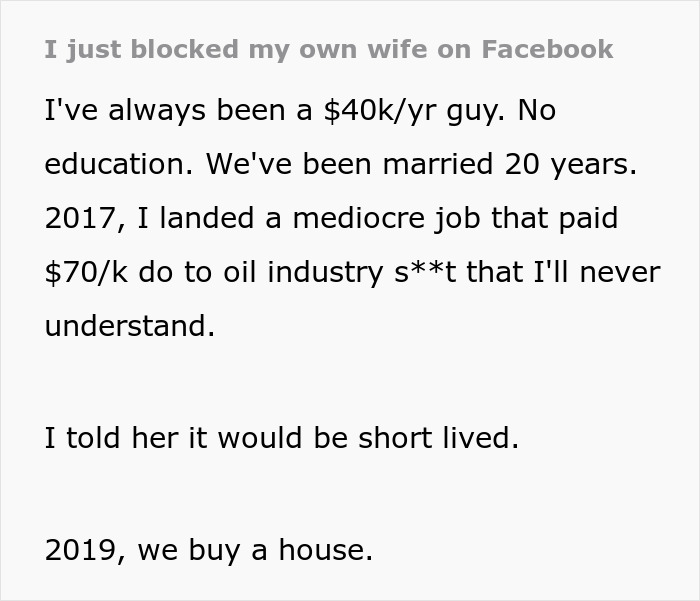 Screenshot of a man complaining about his wife, discussing jobs and marriage in an online post about family concerns.