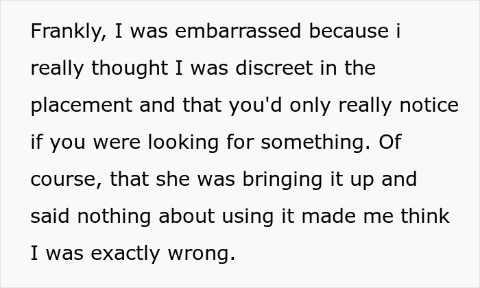 Text on a white background about embarrassment over discreetly stashing Midol and tampons in a bathroom.