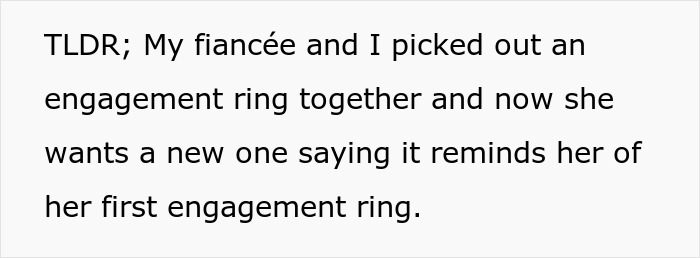 Text excerpt about a woman&rsquo;s dream ring with an expensive $18,000 price tag causing tension with fianc&eacute;.