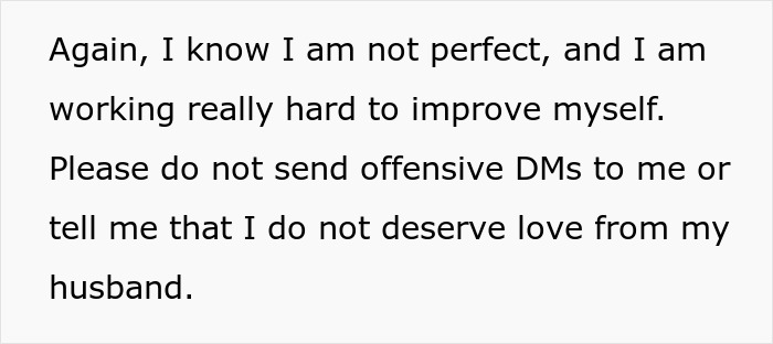 Text on a white background about personal growth and asking not to receive offensive messages regarding love from husband.