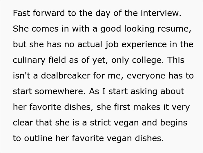 Vegan Chef Applies To Run Meat-Heavy Grill Kitchen, Interview Ends In Meltdown As She Gets Rejected