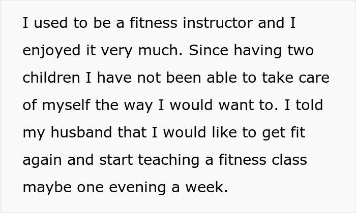 Text excerpt describing a woman explaining her desire to get fit again amid challenges with mental health and marriage strain.