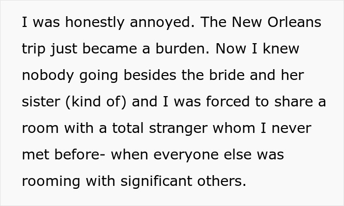 Text describing frustration over the bride’s obsession with control causing friendship strains before the wedding.
