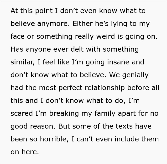 ALT text: Woman suspects husband is a psychopath after reading horrifying texts, feeling confused and scared about their relationship. ALT text: Woman suspects husband is a psychopath after reading horrifying texts, feeling confused and scared about their relationship.