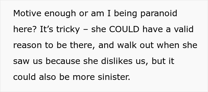 Text excerpt showing a man struggling with paranoia over a secret enemy vandalizing his daughter's grave and leaving vile letters.