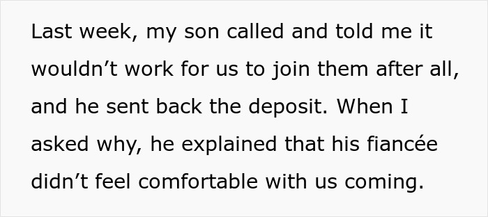 Text excerpt describing a mother-in-law's rejection by son and daughter-in-law, highlighting family tension and anger.