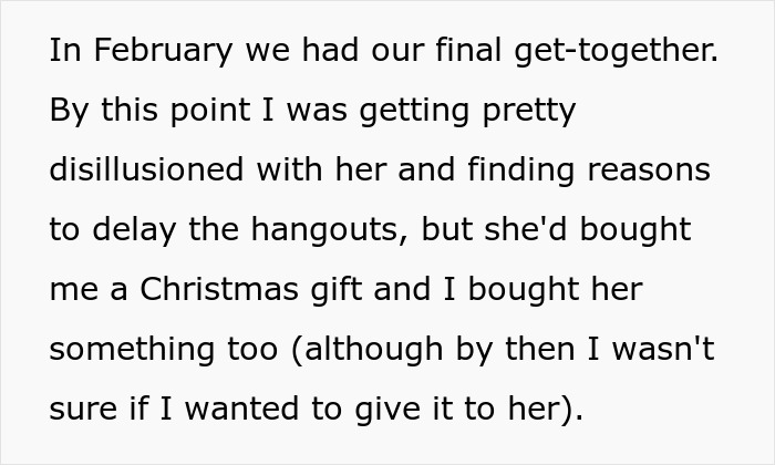 Text excerpt describing a woman feeling disillusioned after trying to make a longtime friend fall in love.