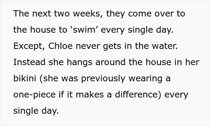 Text excerpt discussing a pregnant woman avoiding the water while visiting daily, highlighting tense family dynamics.