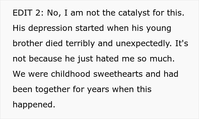 Text excerpt explaining a man&rsquo;s depression linked to his brother&rsquo;s death and revisiting his love story with his childhood sweetheart.