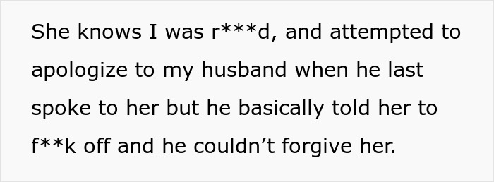 Text discussing a mother-in-law secretly DNA testing grandkid, causing family conflict and loss of forgiveness.