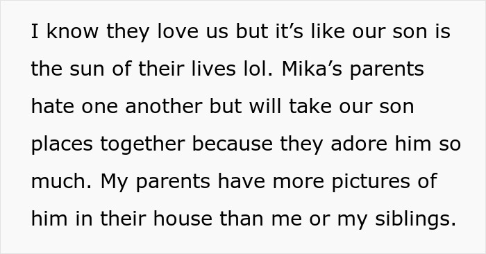 Text discussing grandparents' love for toddler and family tensions related to medical school and childcare decisions.