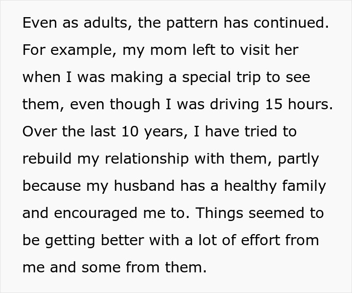 Text excerpt discussing personal family relationships and efforts to rebuild connections while being secretly pregnant and changing baby name.