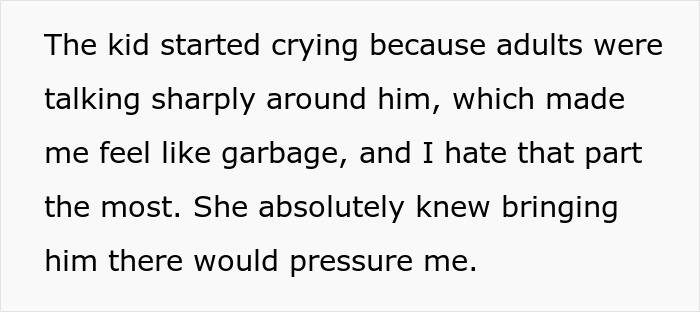 Text excerpt describing a woman feeling pressured and harassed to watch her ex&rsquo;s nephew after breakup freedom.