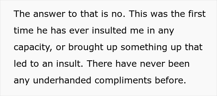 Text excerpt discussing a wife realizing her husband downgraded from gorgeous to kind after mentioning his ex was model pretty. Text excerpt discussing a wife realizing her husband downgraded from gorgeous to kind after mentioning his ex was model pretty.